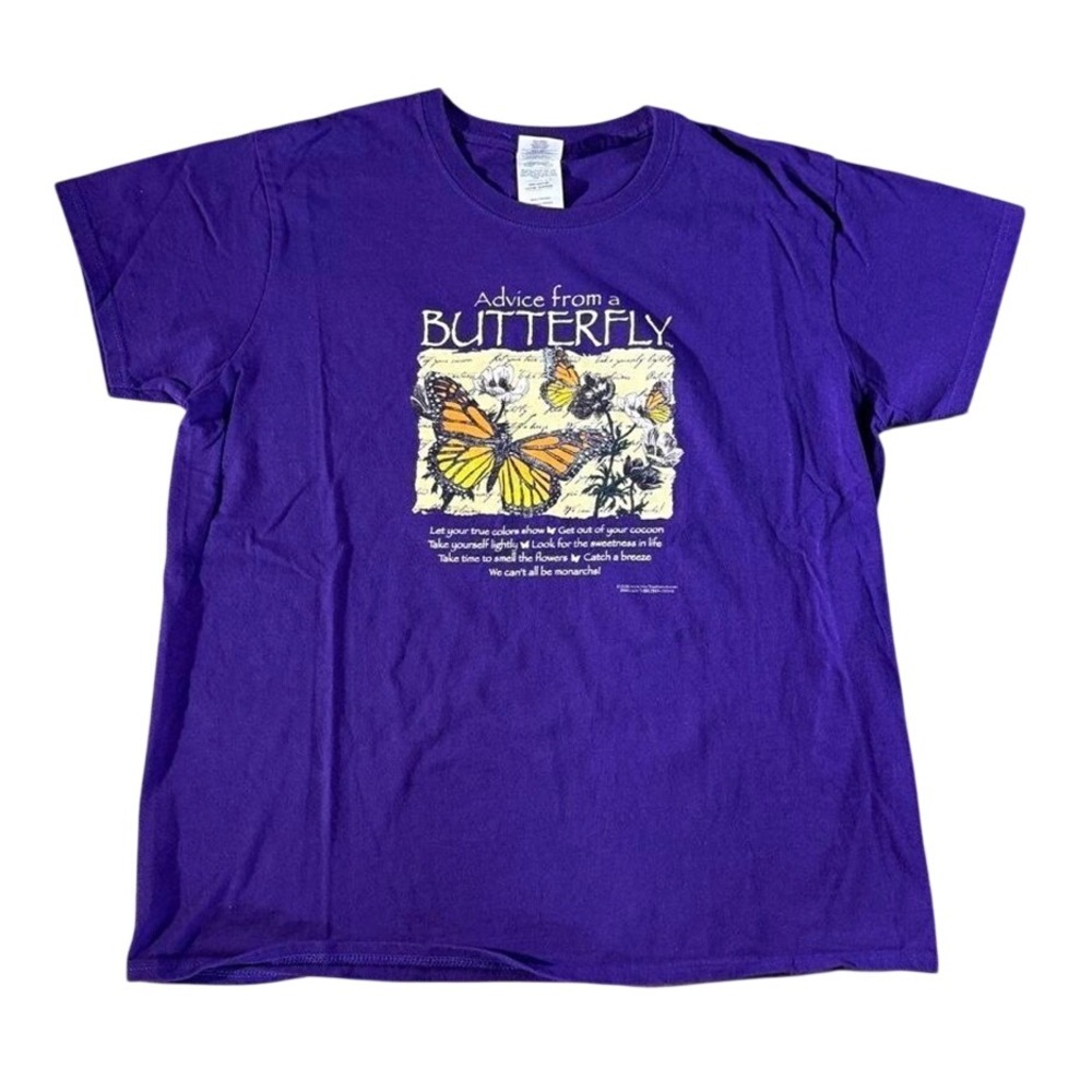Gildan Graphic T-Shirt Women Small Purple Advice Butterfly Monarch Tee